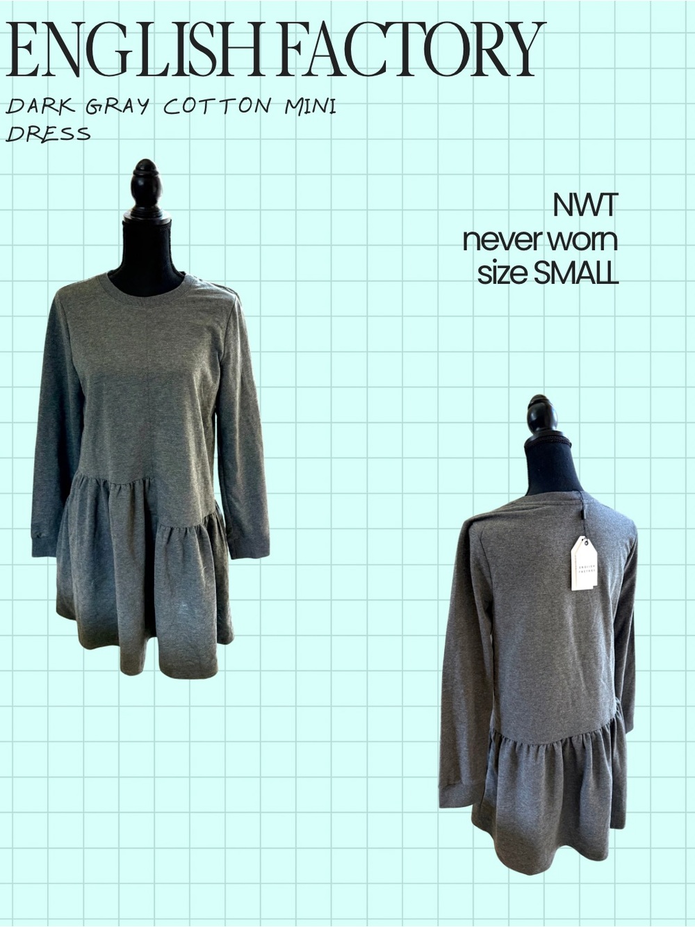 English Factory Dark Gray Cotton Peplum Tunic